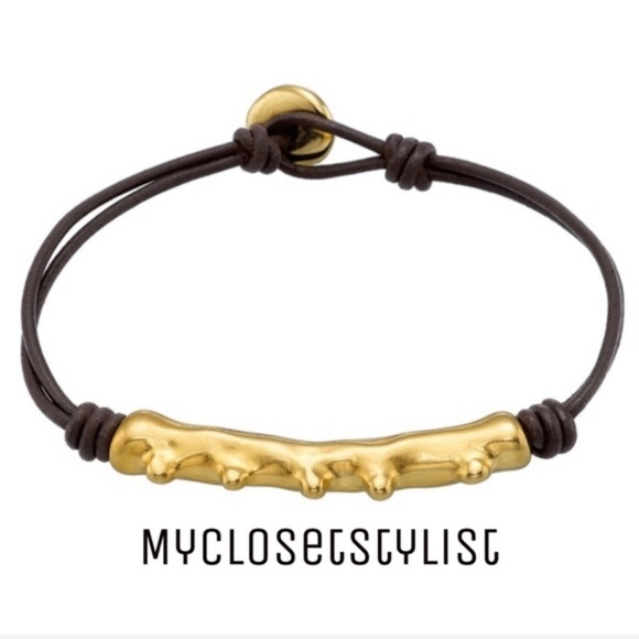 UNO de 50 Jewelry - UNO de 50 18K Gold NWT Black Leather Cord Bracelet
